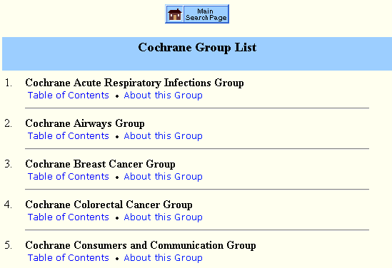 Cochrane Group List
