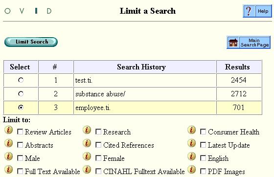 Ovid Limit a Search Page