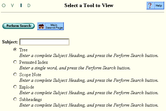 Tools menu for MeSH databases